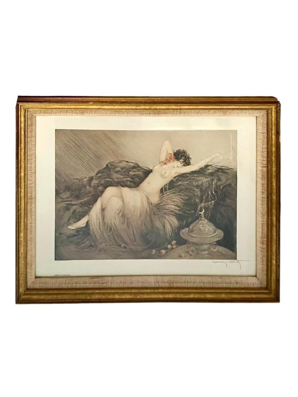 Louis Icart Print Relax Time Lithograph Vintage French Art Revival Deco